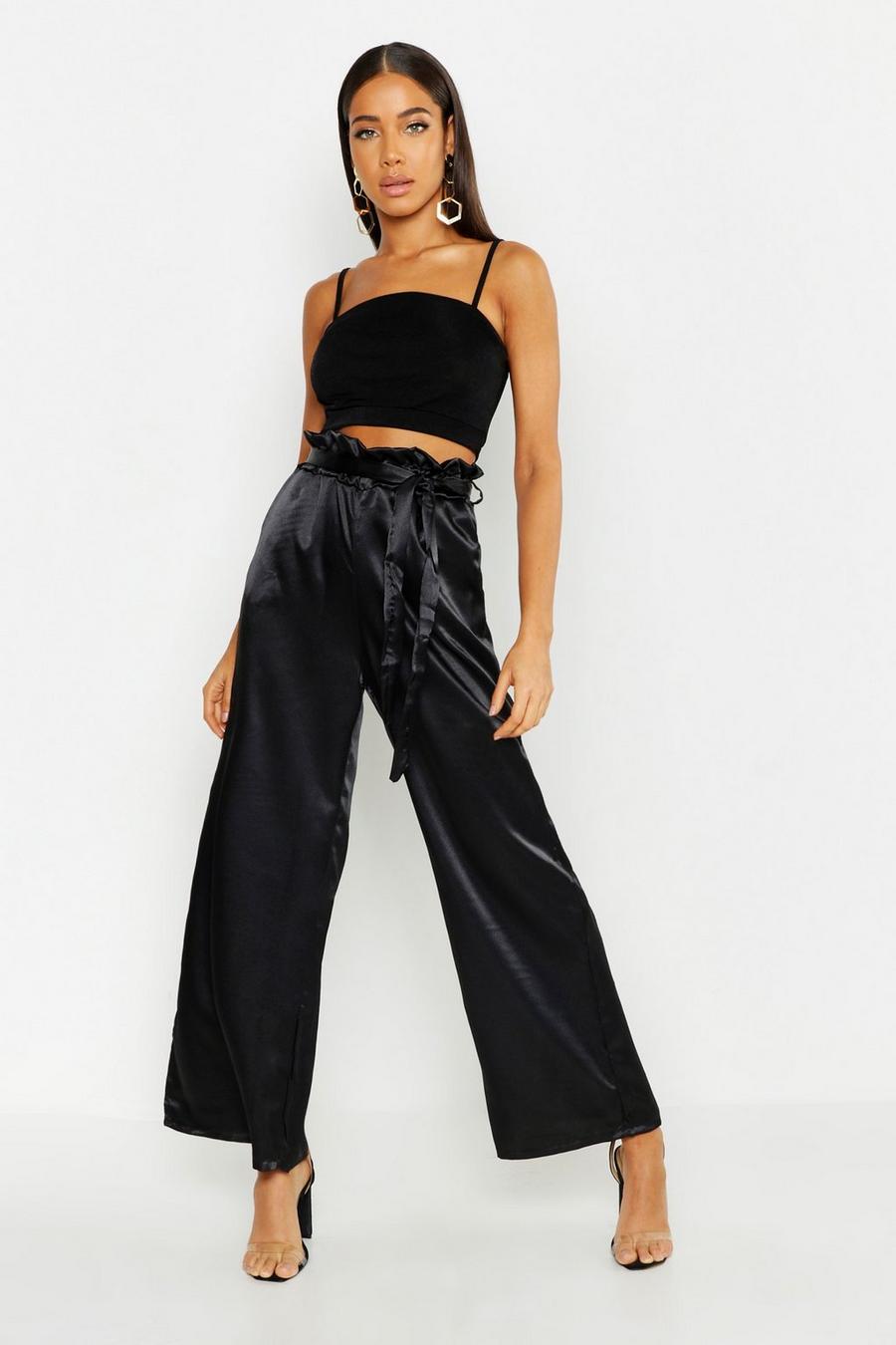 Paperbag Waist Satin Wide Leg Trousers image number 1