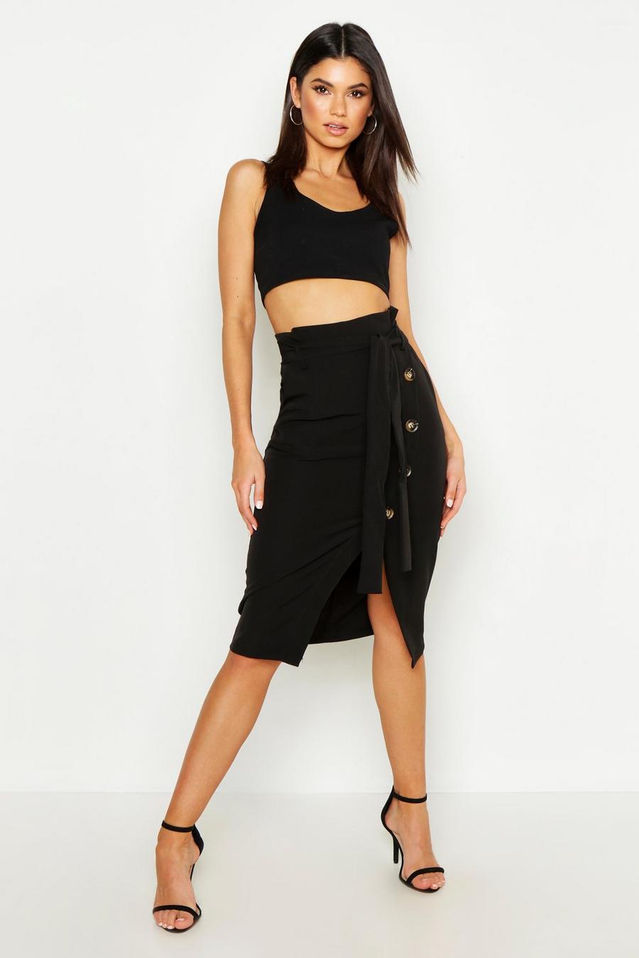 Button Front Tie Waist Midi Skirt image number 1