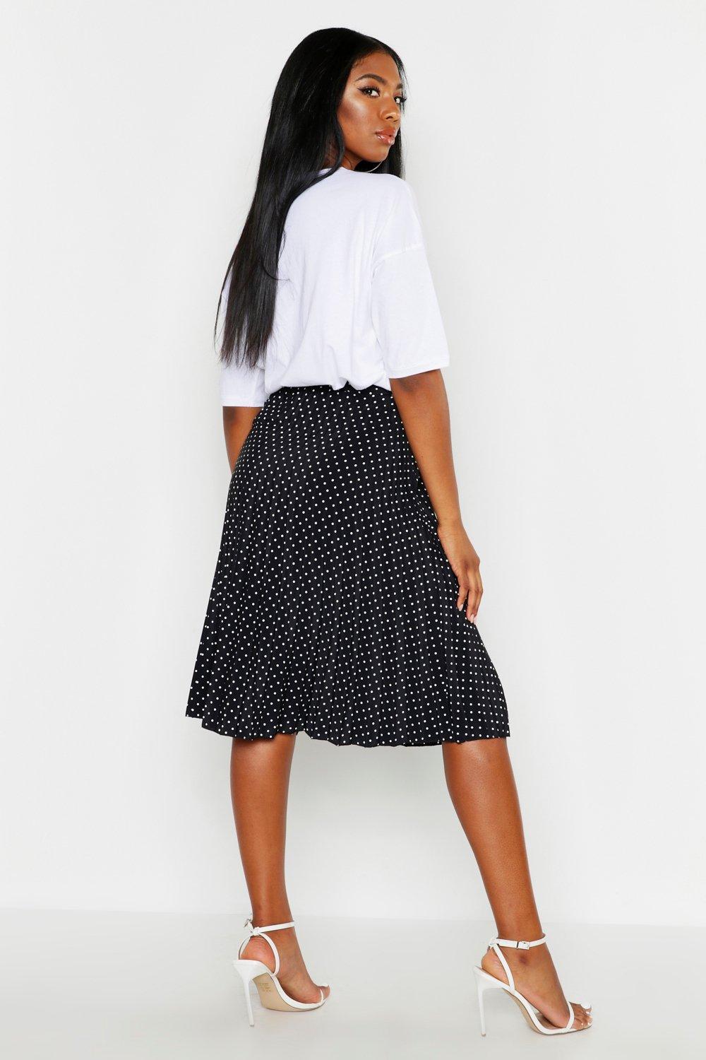 Black polka dot 2025 pleated midi skirt