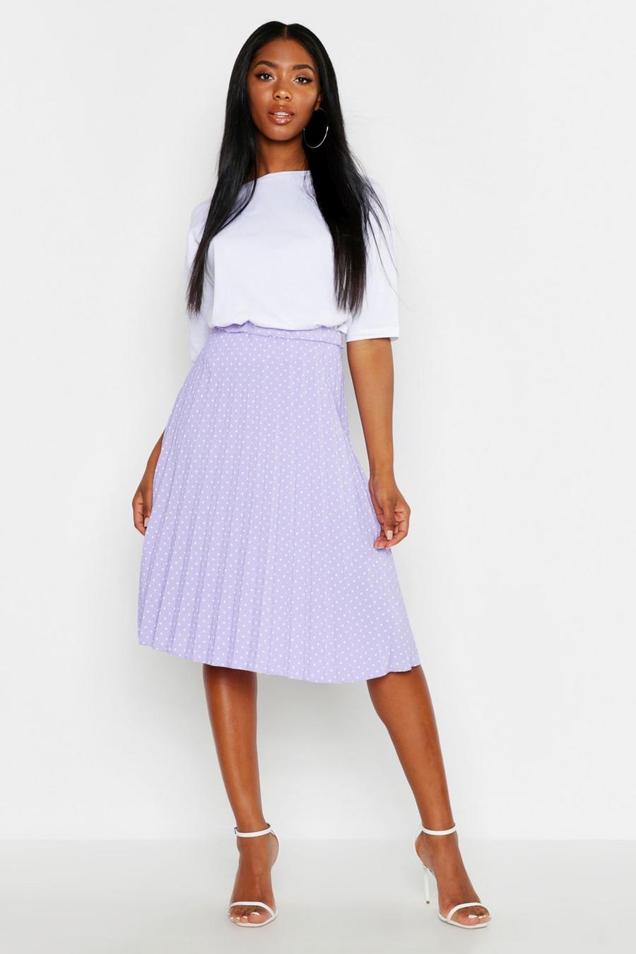 Lilac Polka Dot Pleated Midi Skirt image number 1