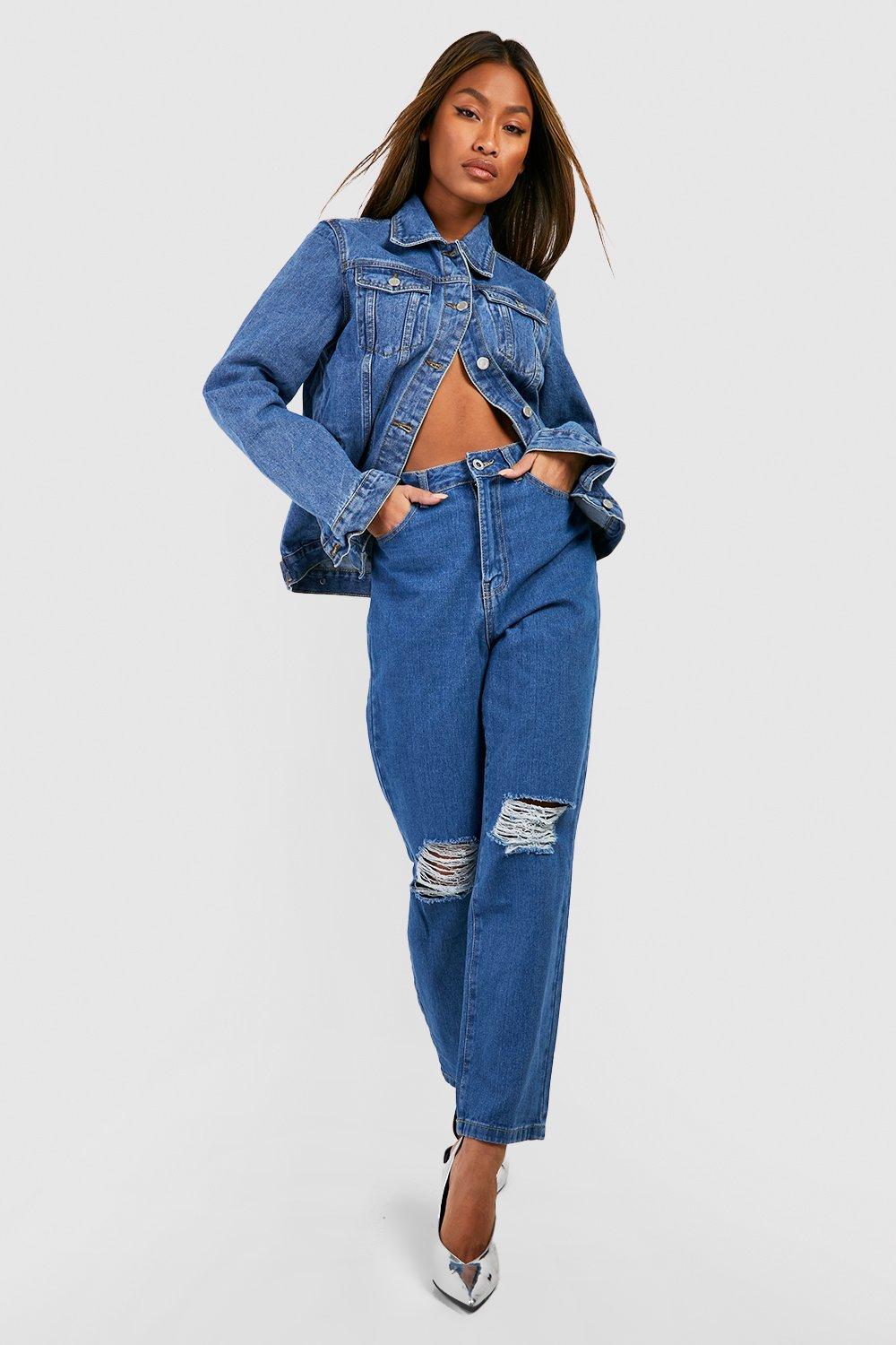 Jeans cropped a vita alta Blu Donna
