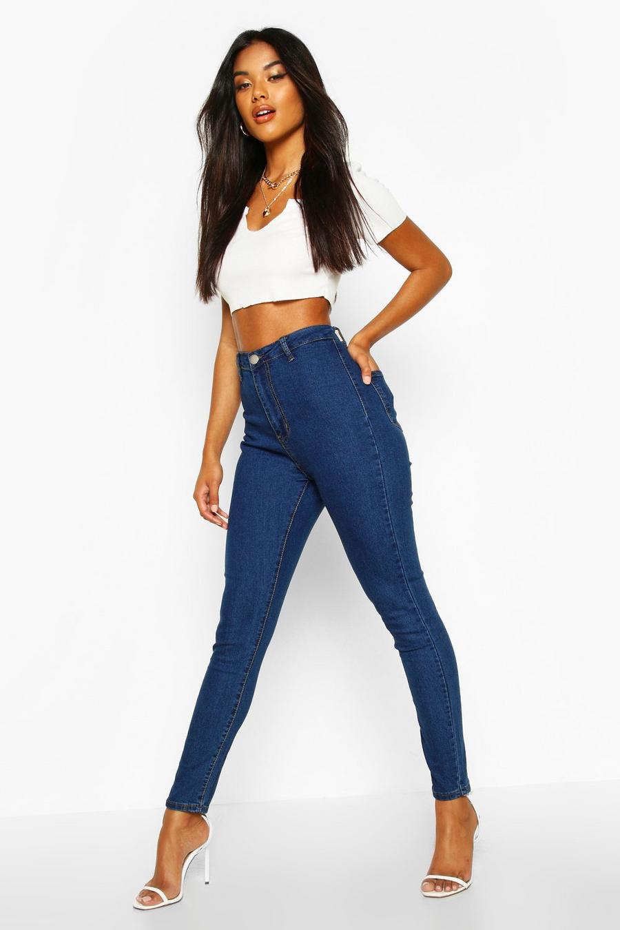 Disco-Jeans mit hohem Bund, Mittelblau
