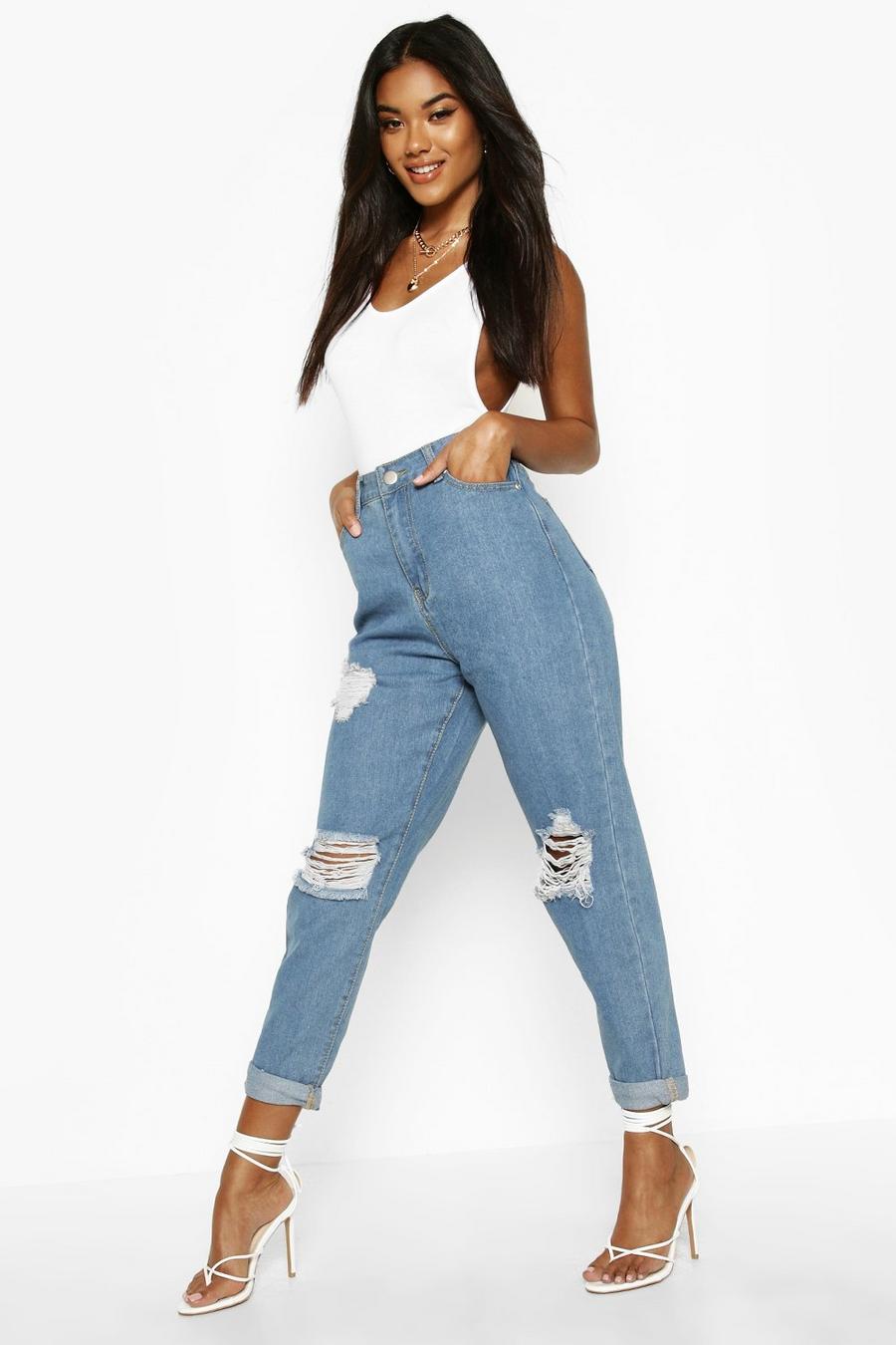 Light blue Basics High Waisted Extreme Ripped Mom Jeans image number 1