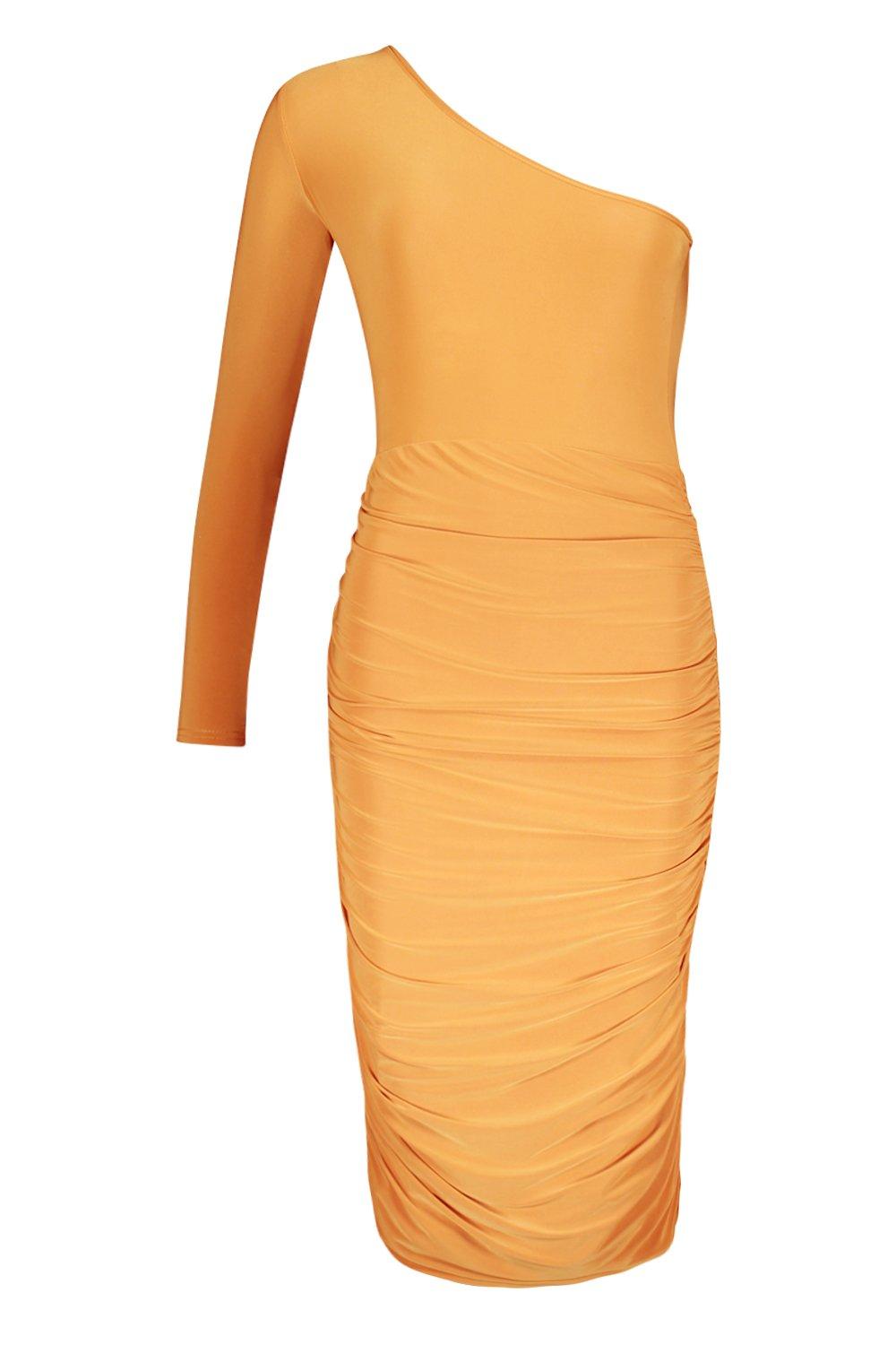 Women's One Shoulder Double Layer Slinky Midi Dress