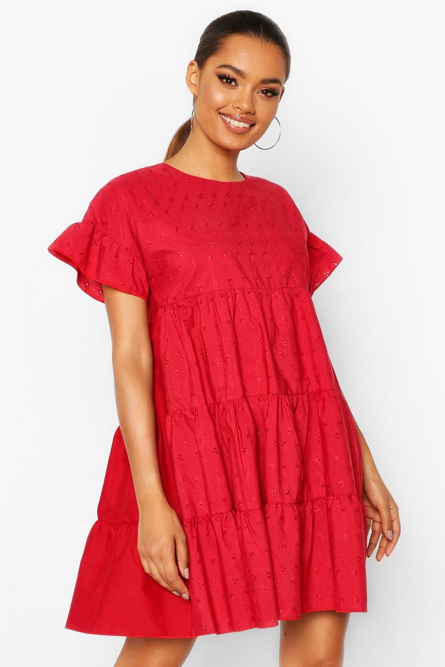 Red Broderie Anglaise Smock Dress image number 1