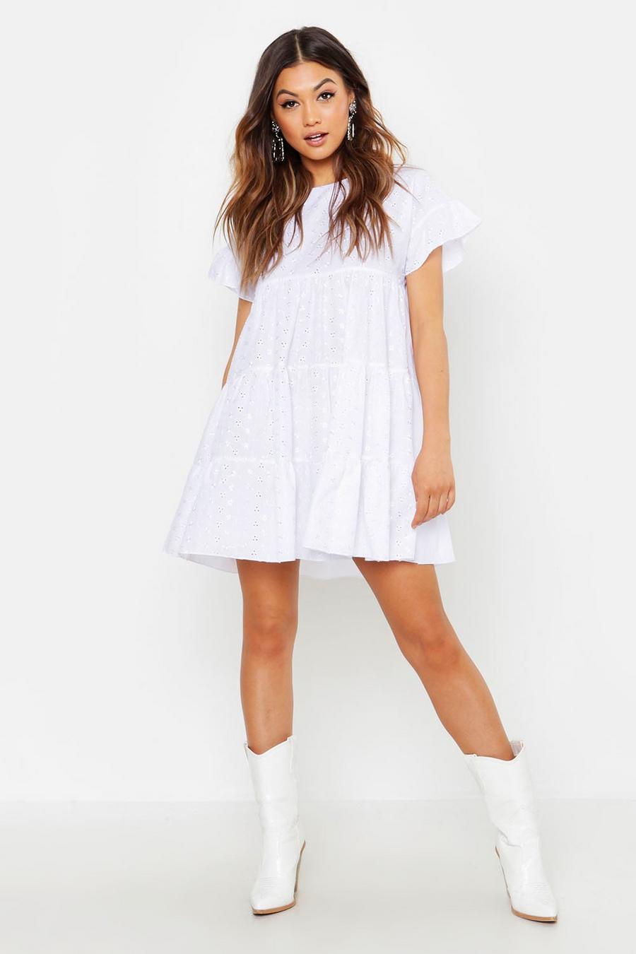 White Broderie Anglaise Smock Dress image number 1