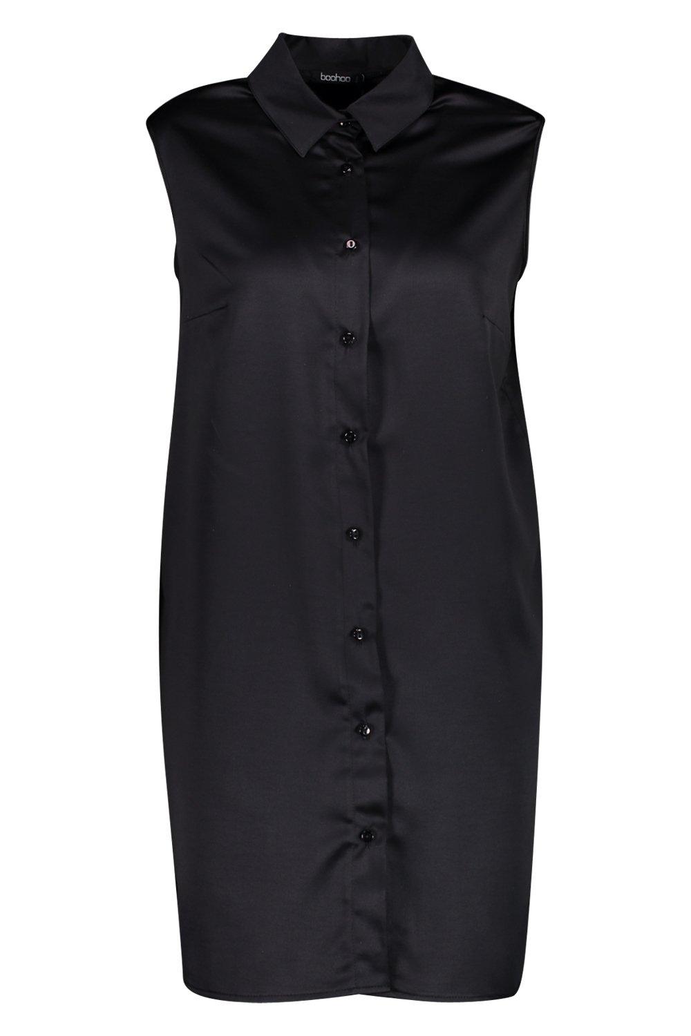 black sleeveless shirt dress