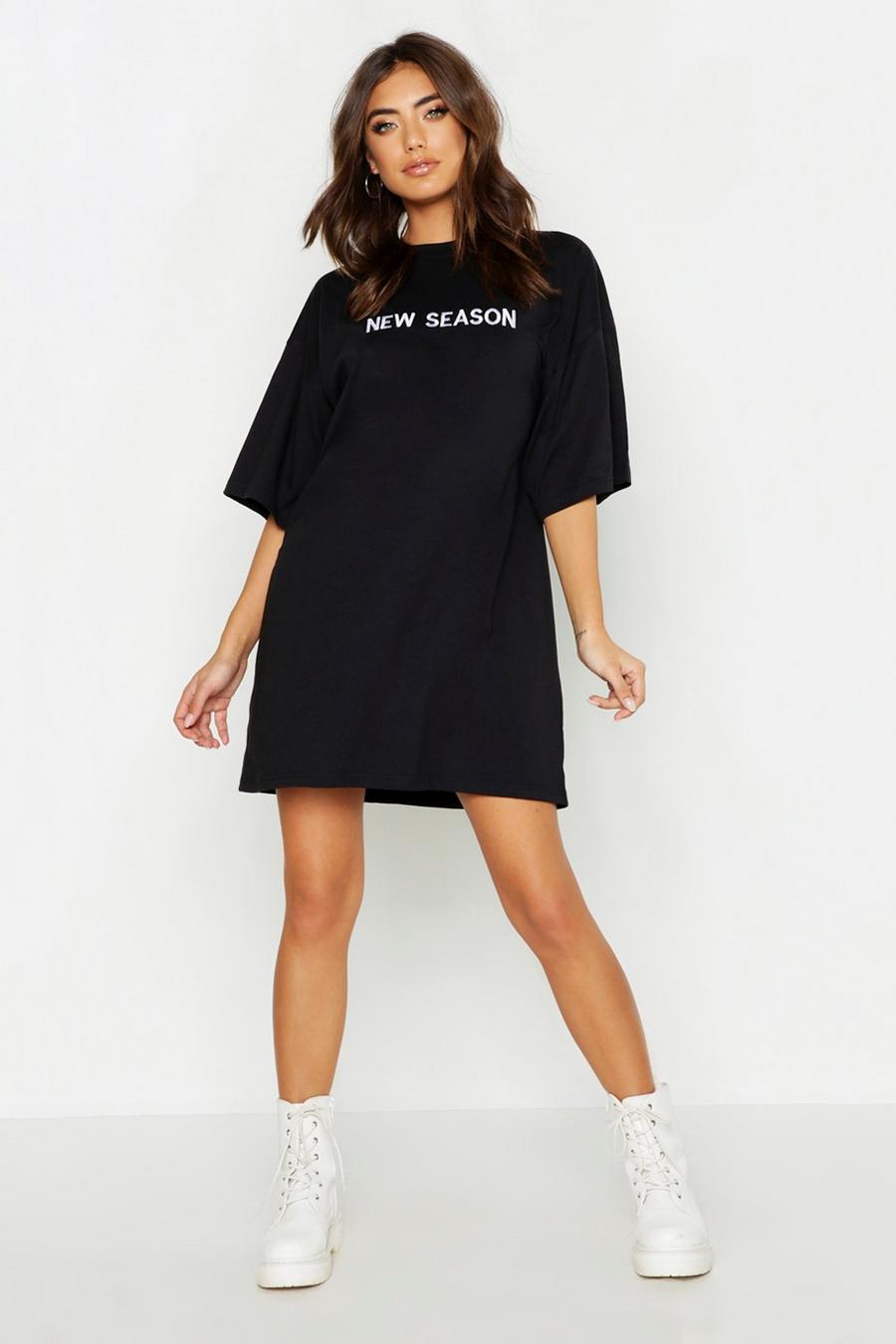 Black New Season Embroidered T Shirt Dress image number 1
