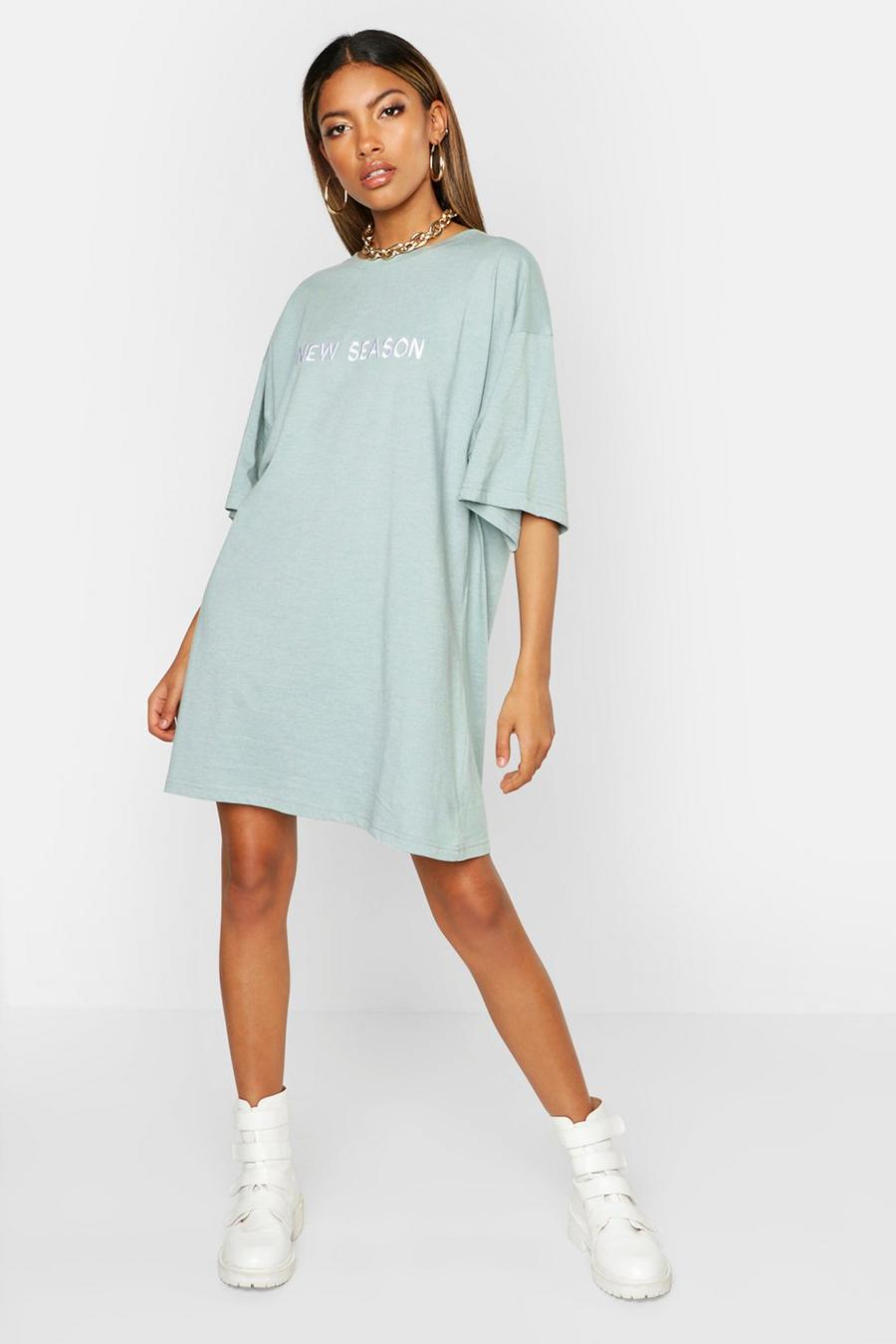 Turquoise New Season Embroidered T Shirt Dress image number 1