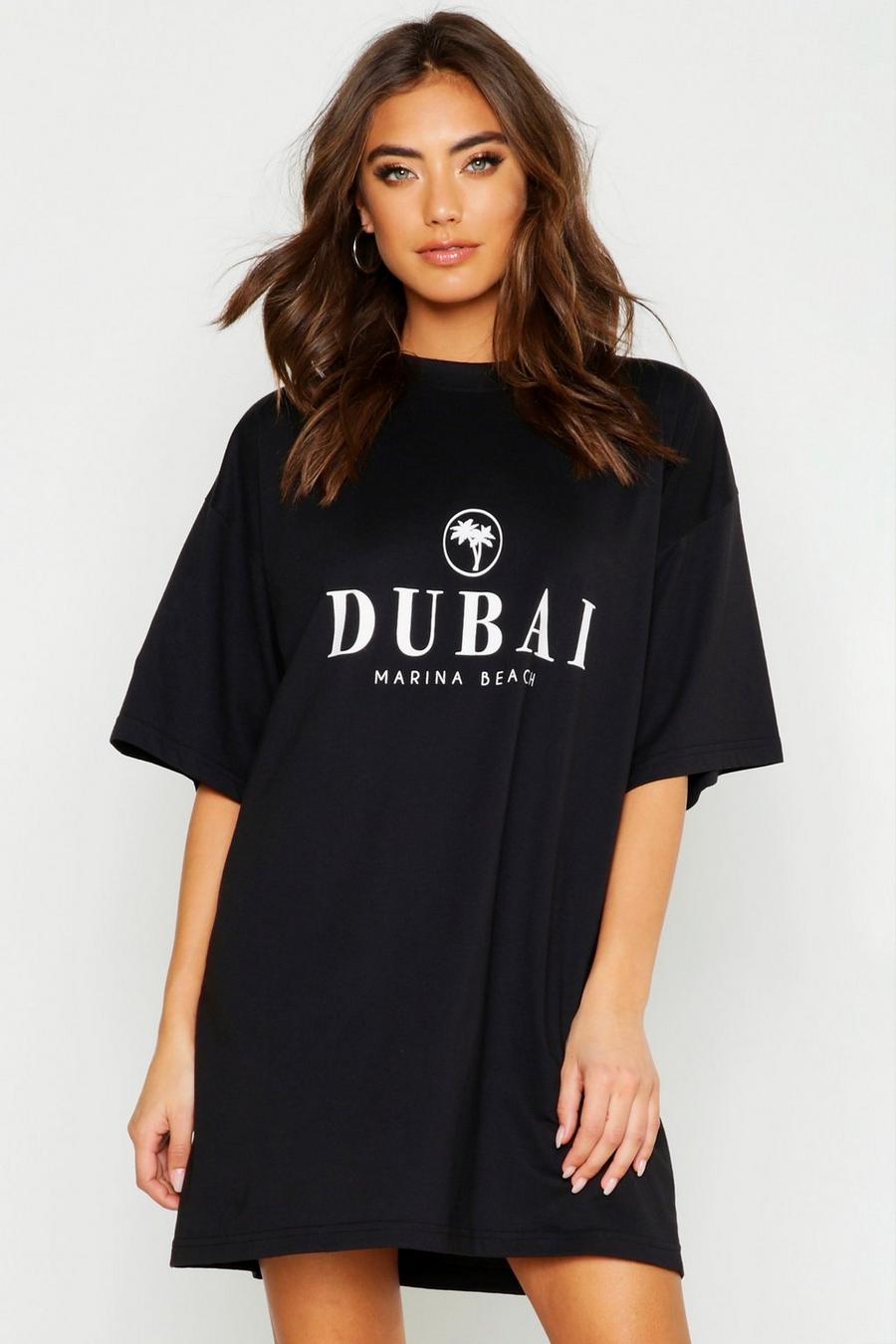 Oversized T-Shirt-Kleid aus Baumwolle mit Dubai-Print image number 1