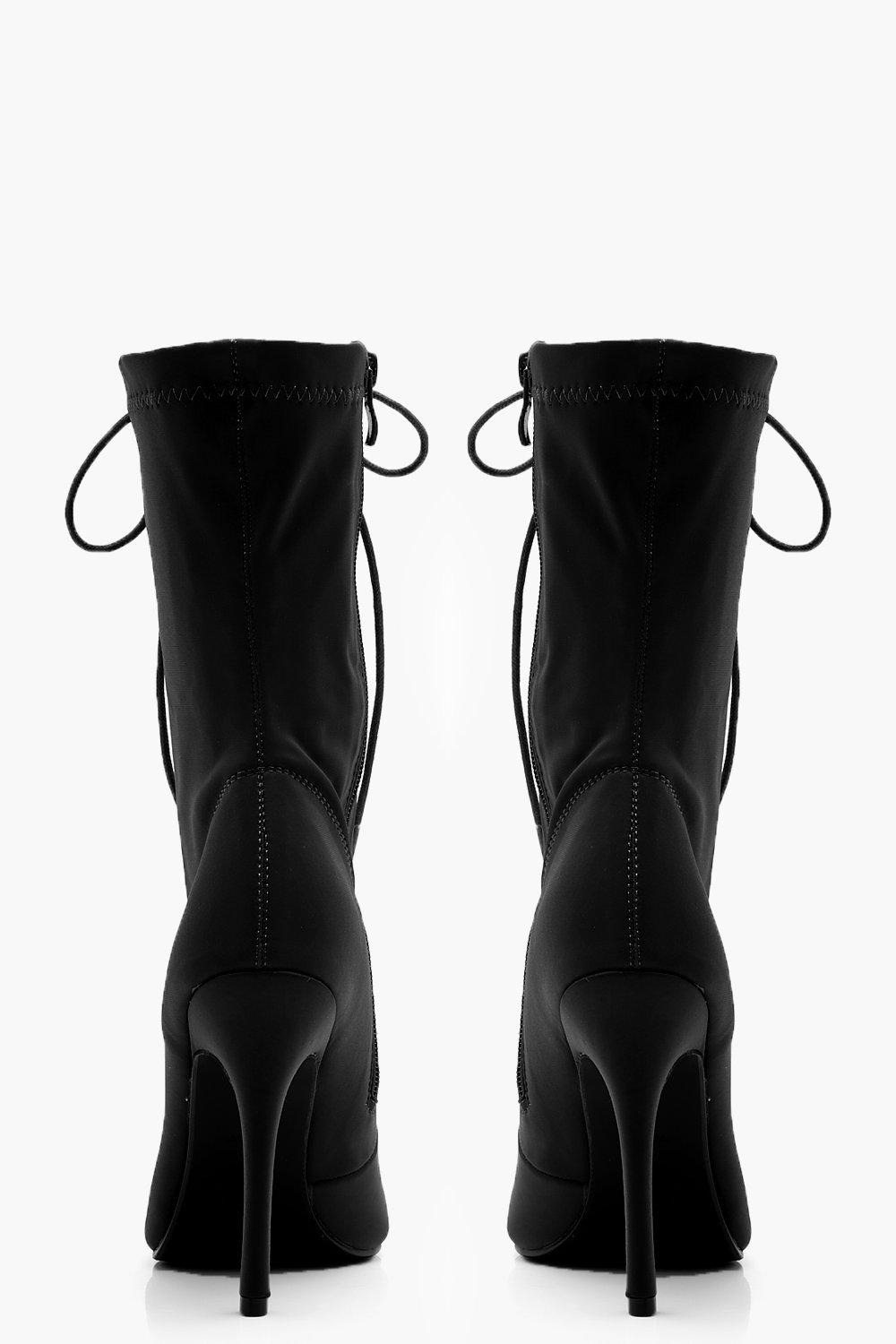 Lace Up Stiletto Sock Boots