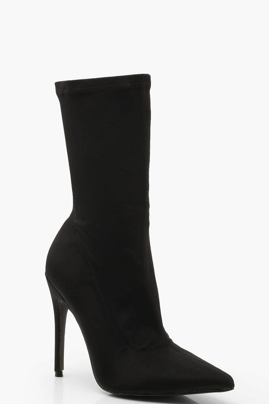 Black Pointed Stiletto Sock Boots image number 1