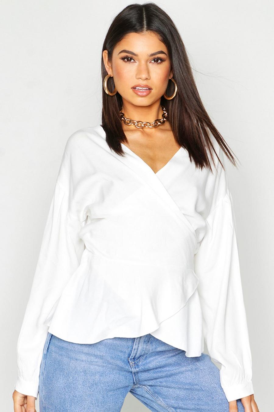 White Woven Viscose Wrap Blouse image number 1