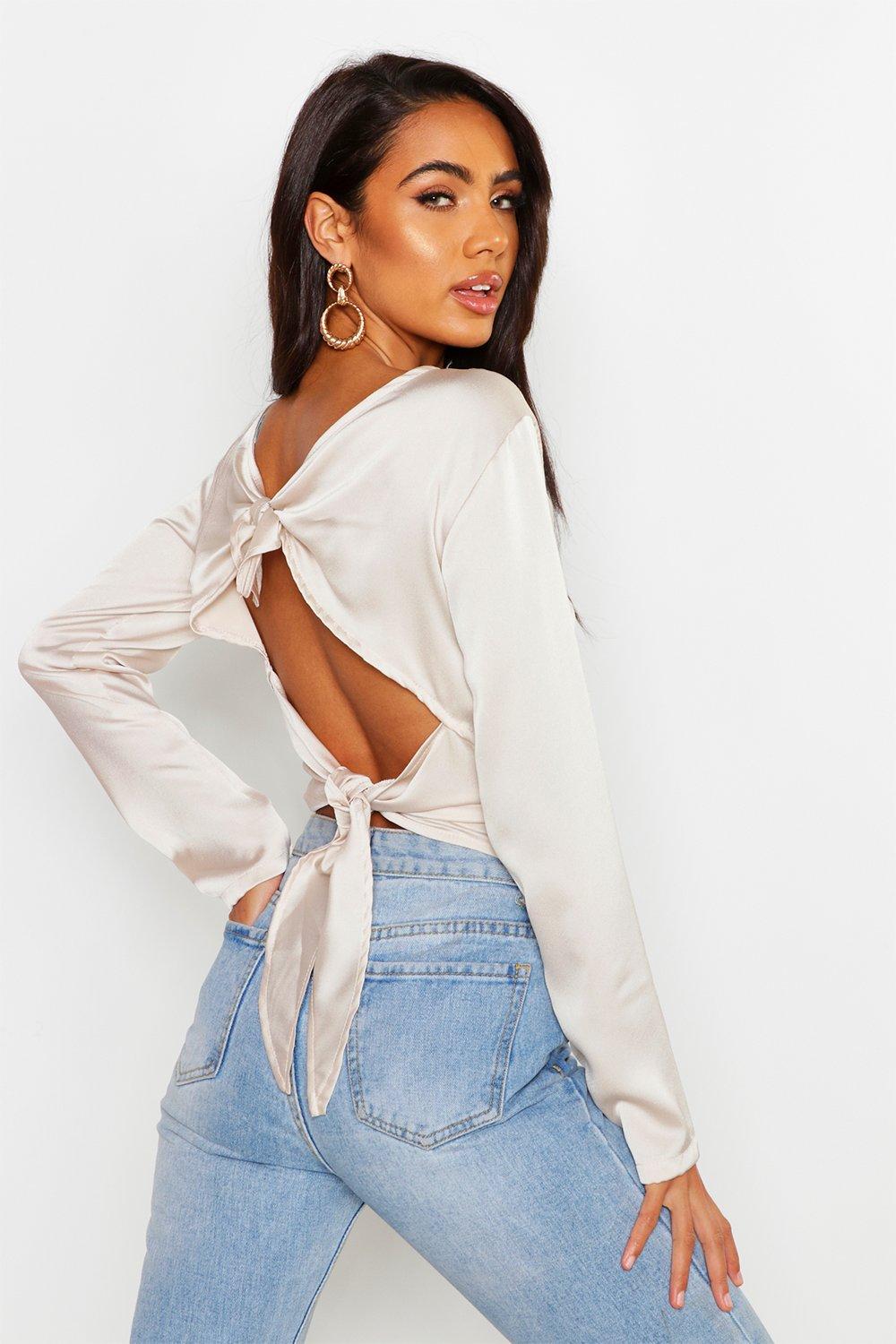 satin open back crop top