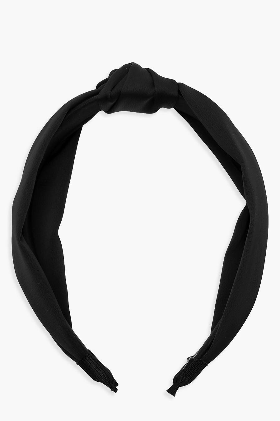 Bandeau à nœud torsadé en satin, Noir black image number 1