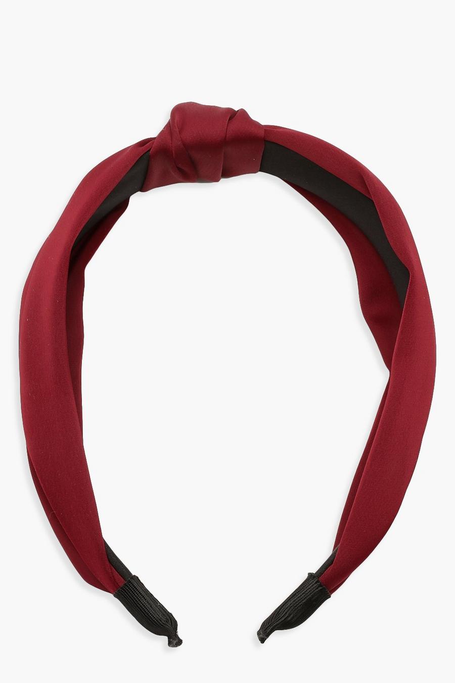 Stirnband aus Satin mit gedrehtem Knoten, Burgunderrot image number 1
