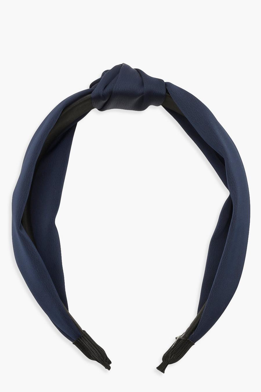 Stirnband aus Satin mit gedrehtem Knoten, Marineblau image number 1