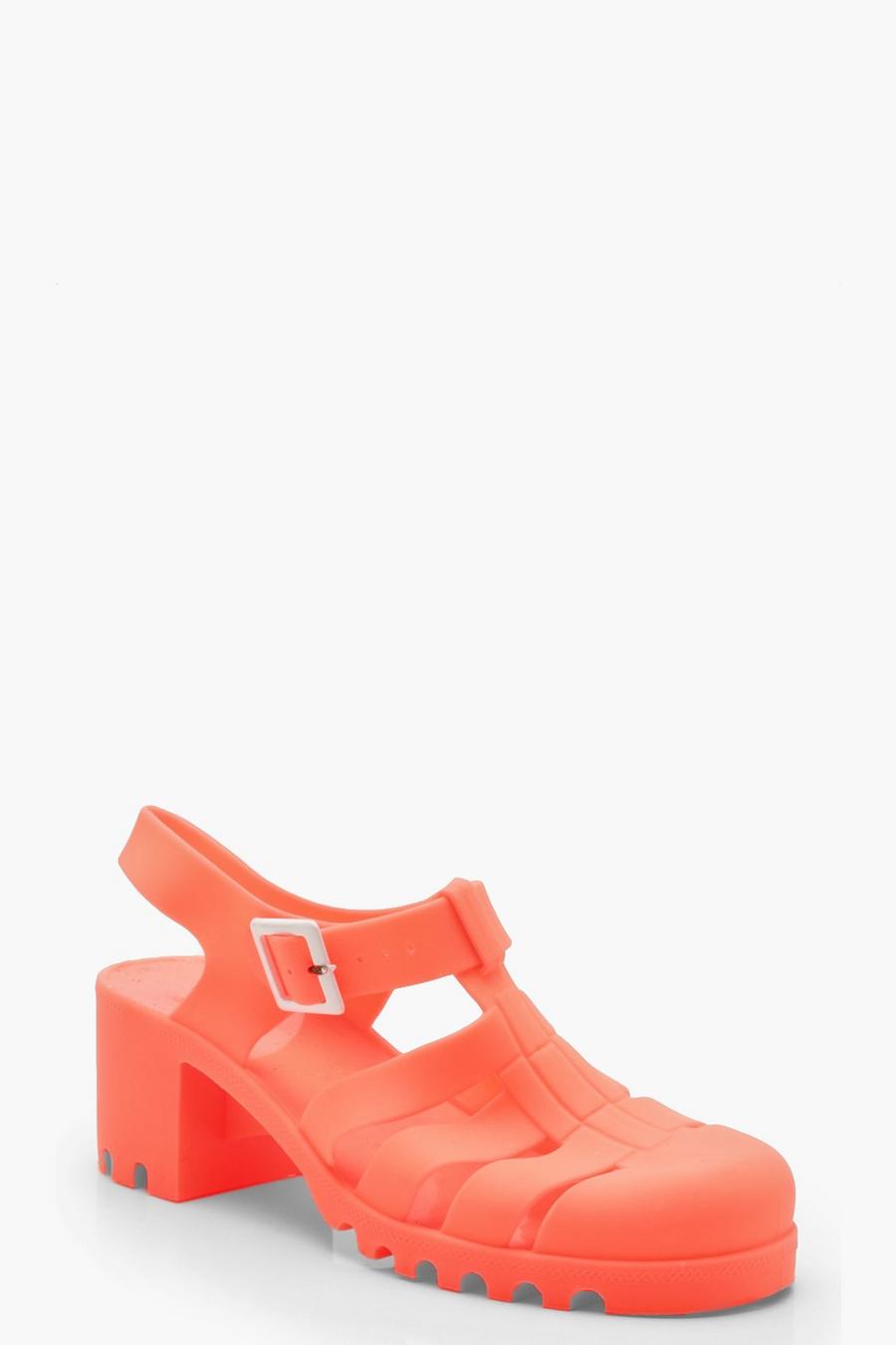 Coral pink Block Heel Jelly Shoes