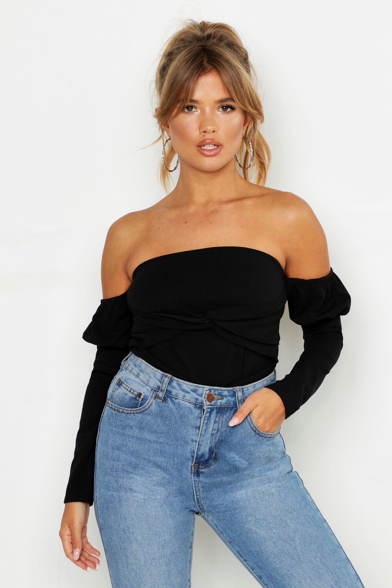 black off shoulder puff sleeve top