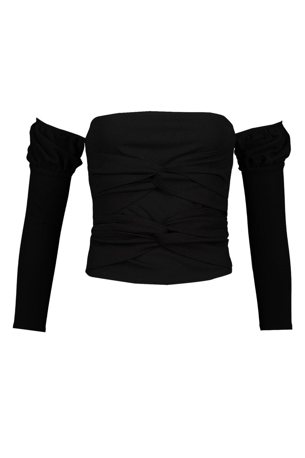 Black long sleeve puff shoulder online top