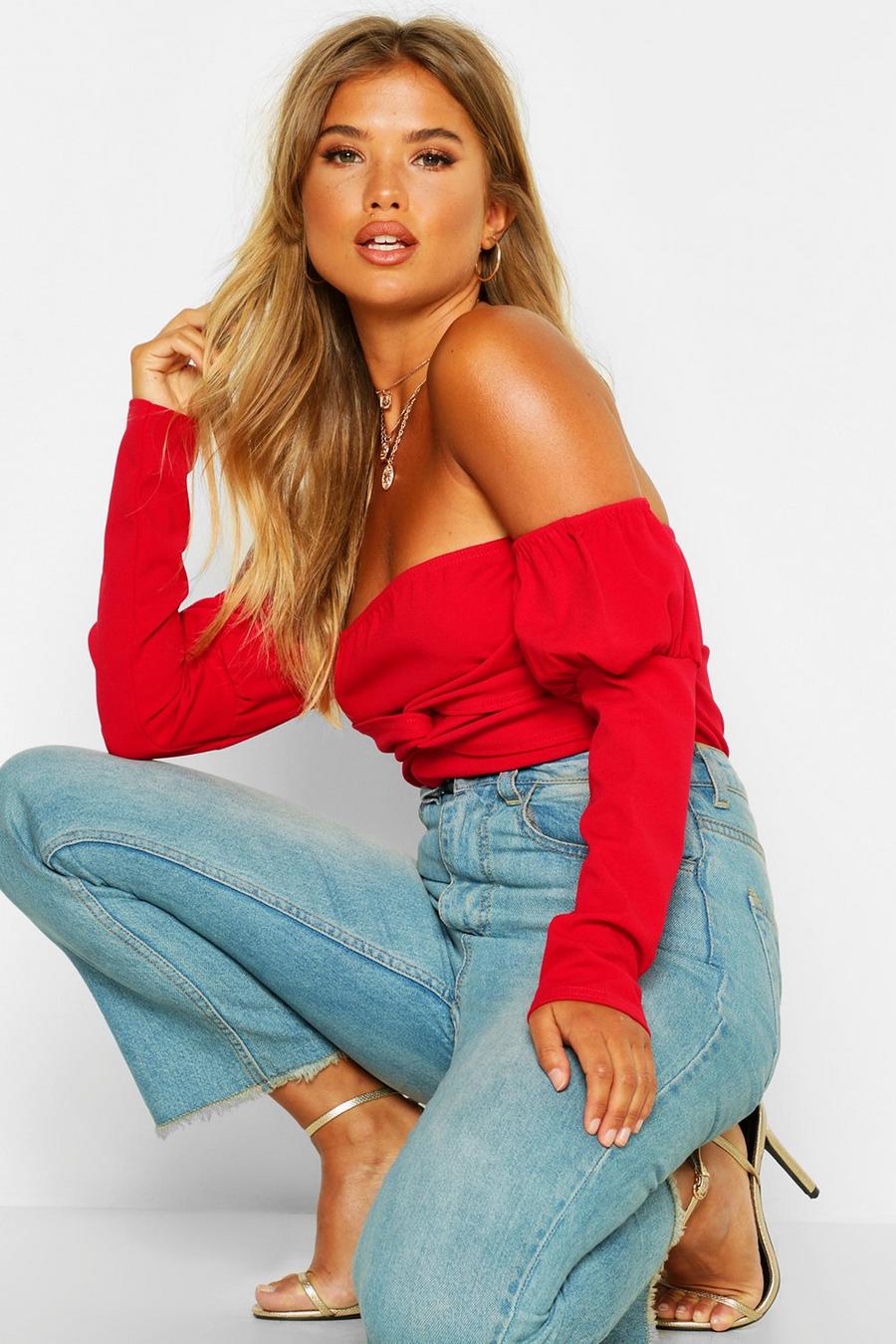 Red Off The Shoulder Puff Sleeve Top image number 1