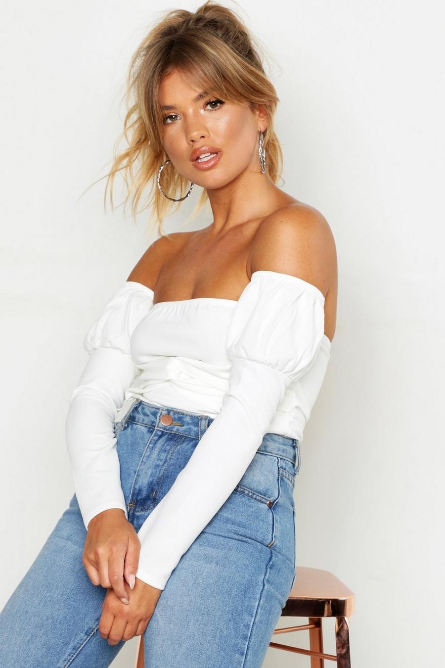 White vit Off The Shoulder Puff Sleeve Top image number 1