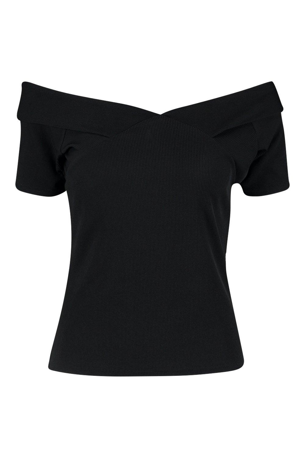 Short Sleeve Rib Bardot Top