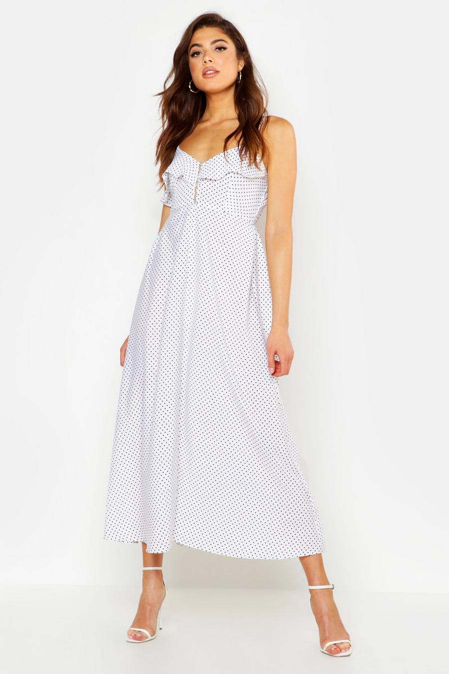 Woven Polka Dot Covered Button Maxi Dress image number 1
