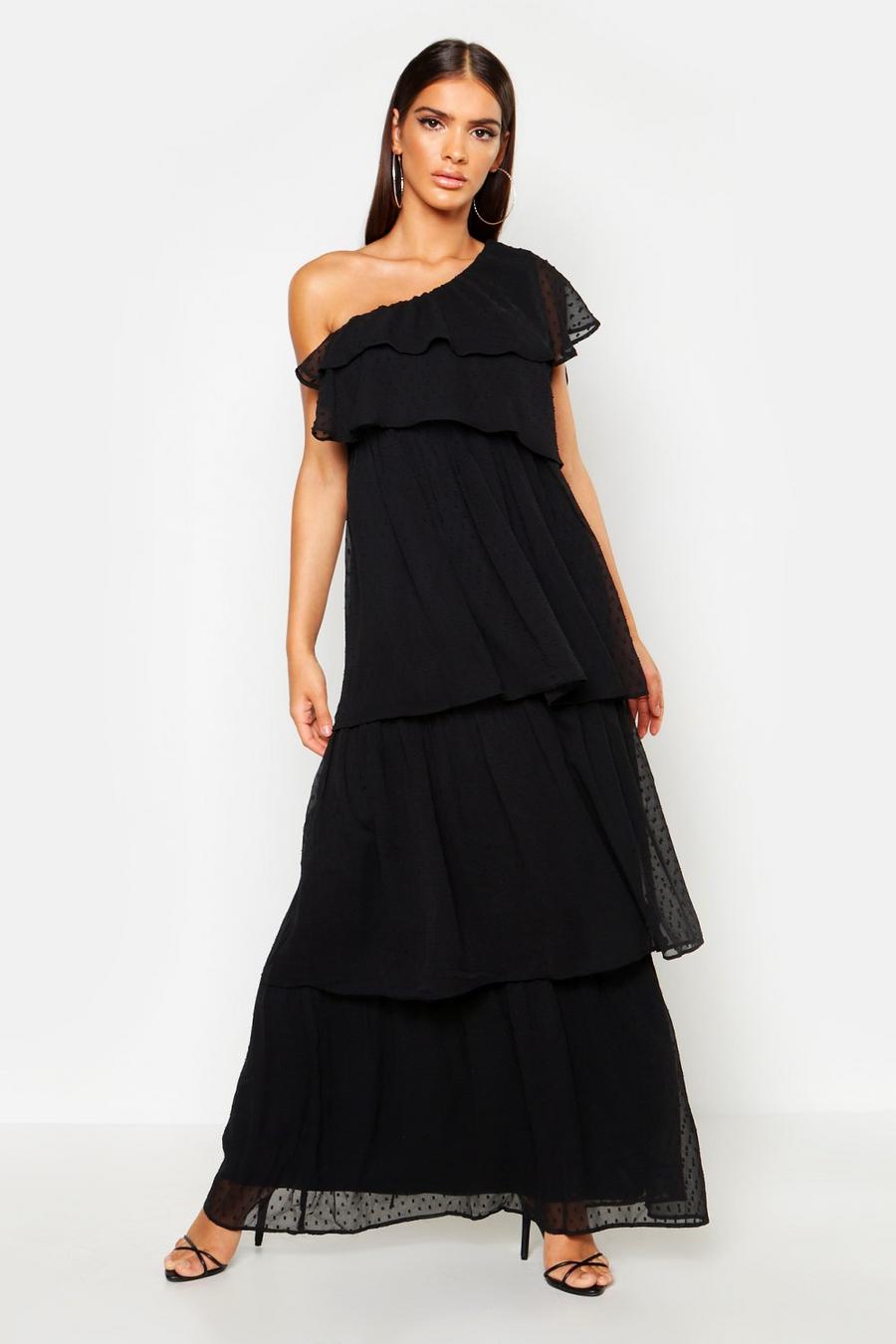Dobby One Shoulder Extreme Tiered Maxi Dress image number 1