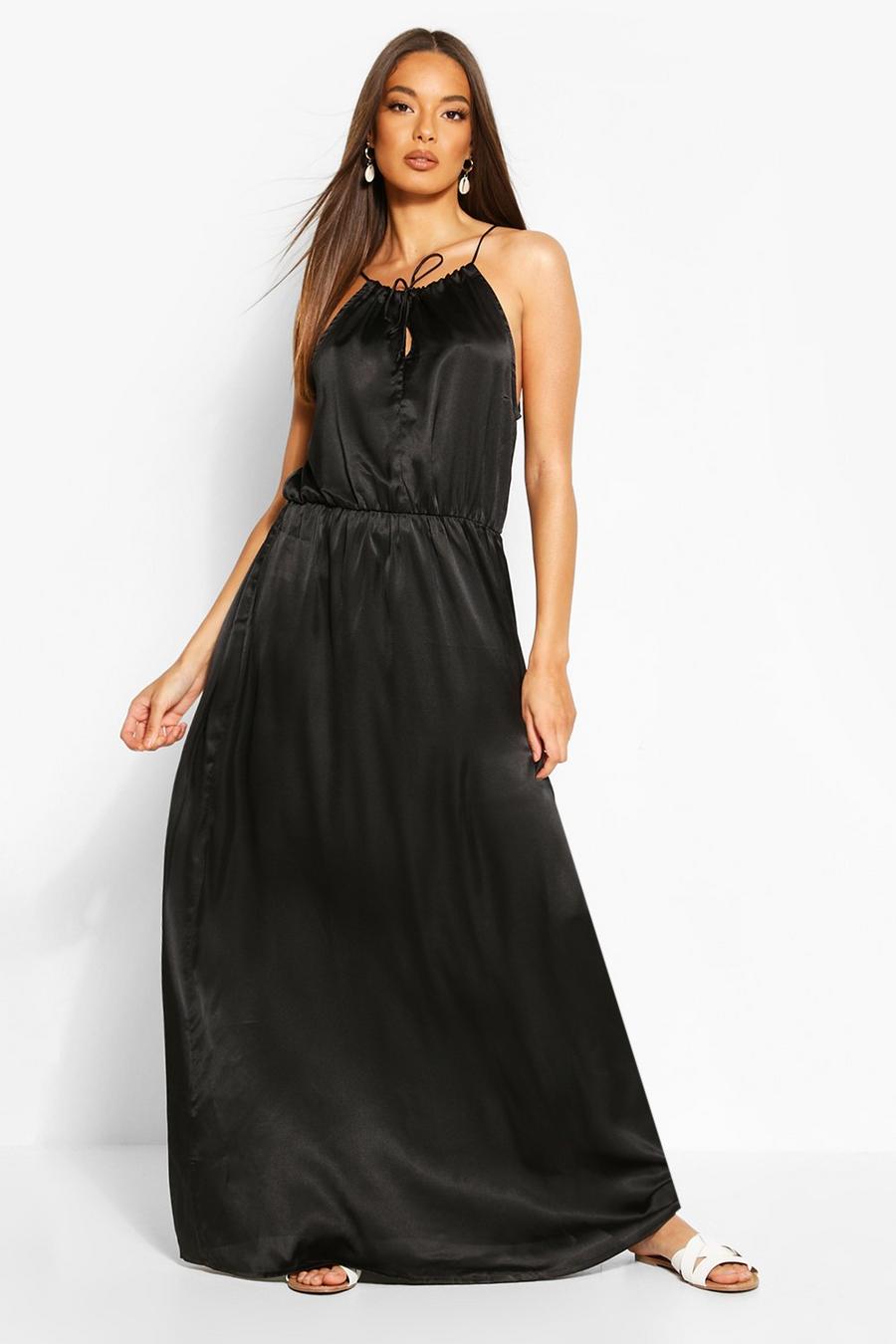 Zwart Geweven strappy maxi-jurk met sleutelgatdetail image number 1