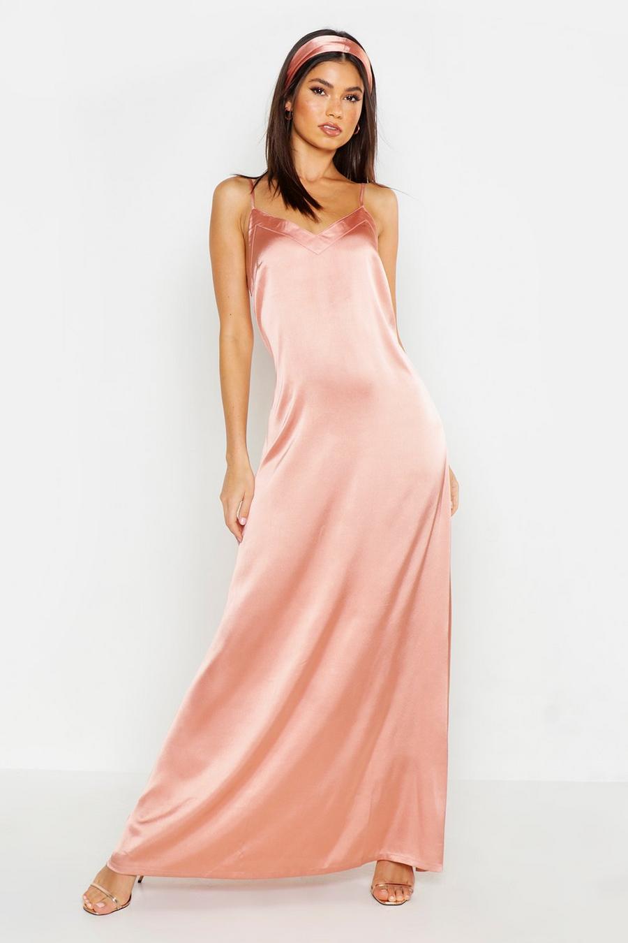 Woven V Neck Maxi Dress With Matching Head Scarf, Apricot image number 1