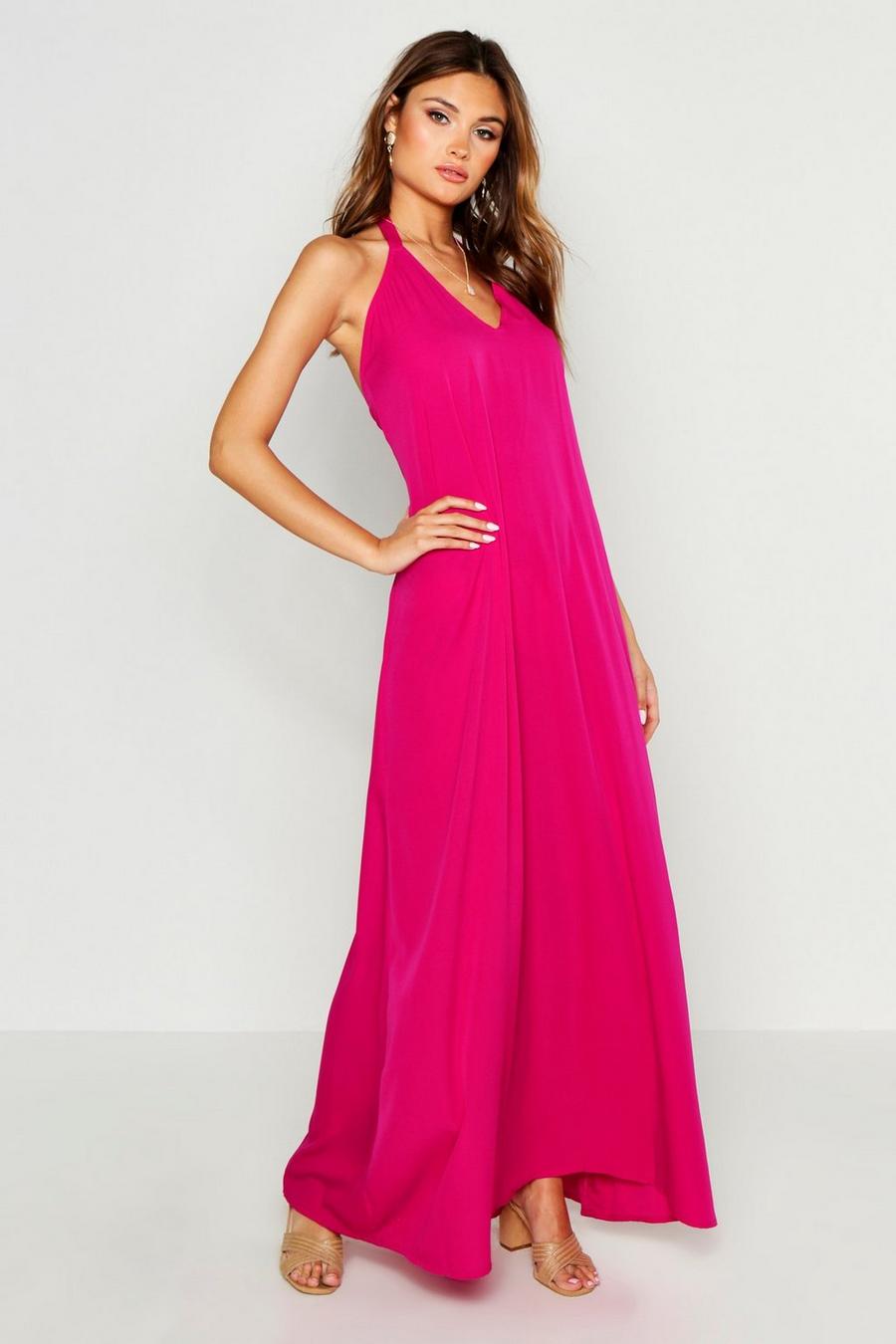 Woven Tie Neck Plunge Maxi Dress image number 1