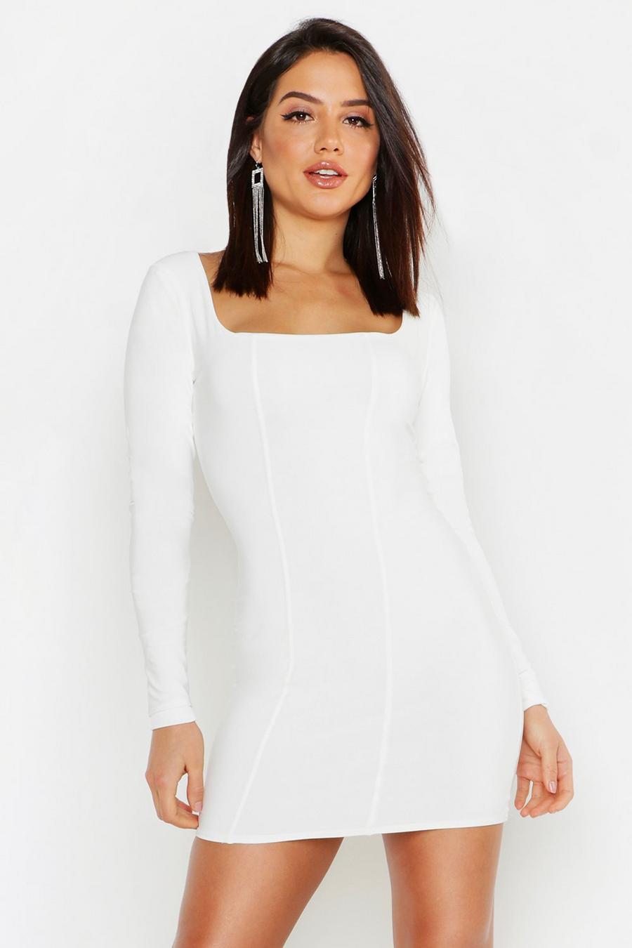 White Double Slinky Panel Detail Bodycon Dress image number 1