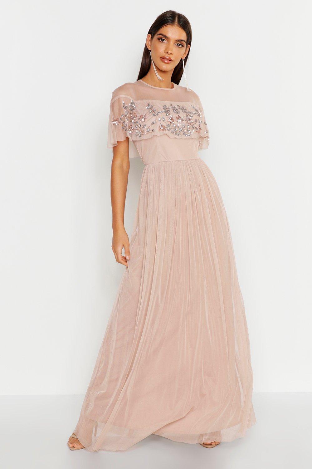 embellished cape maxi dress