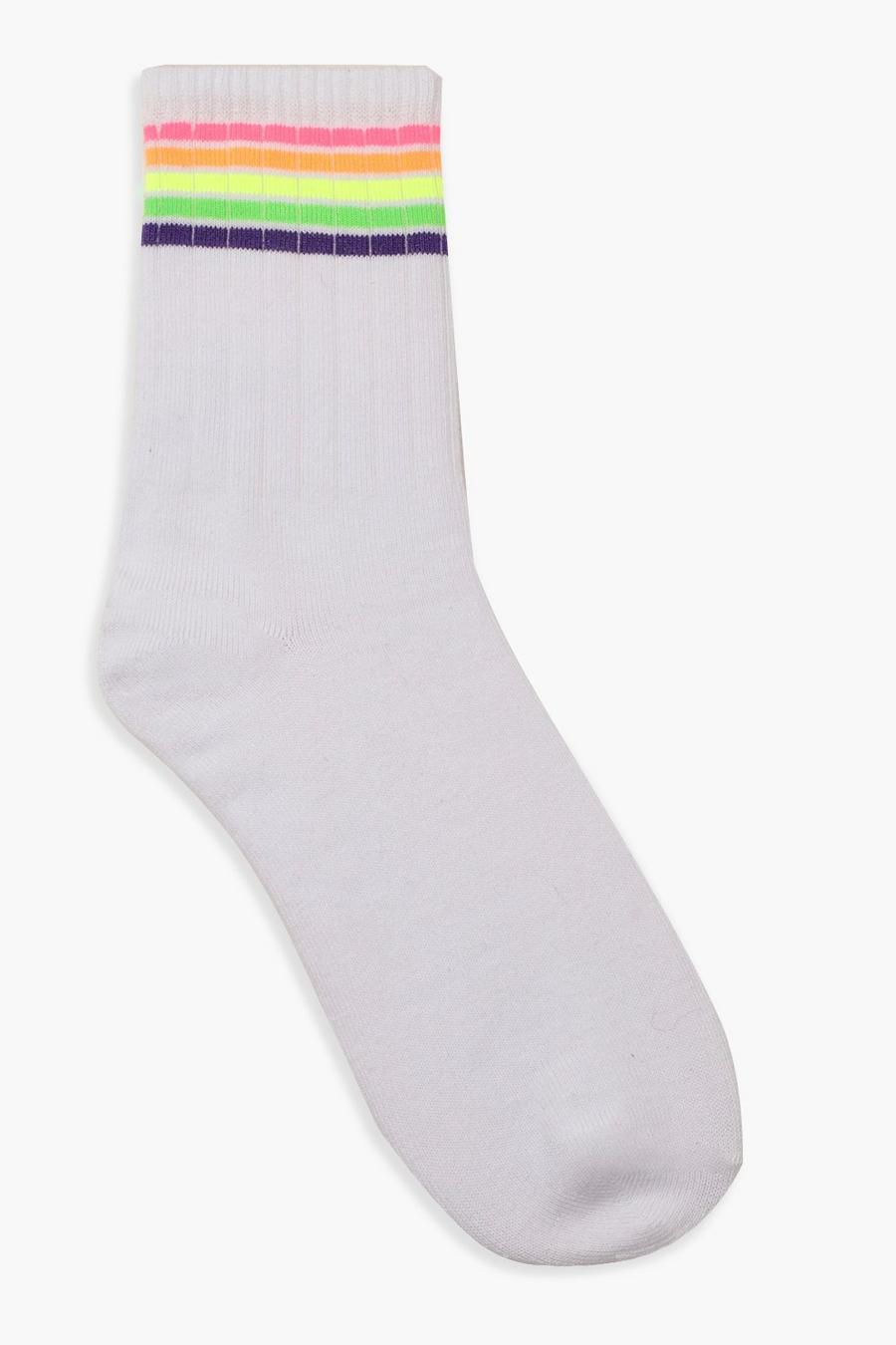 Socken mit neonfarbenen Sportstreifen, Weiß image number 1