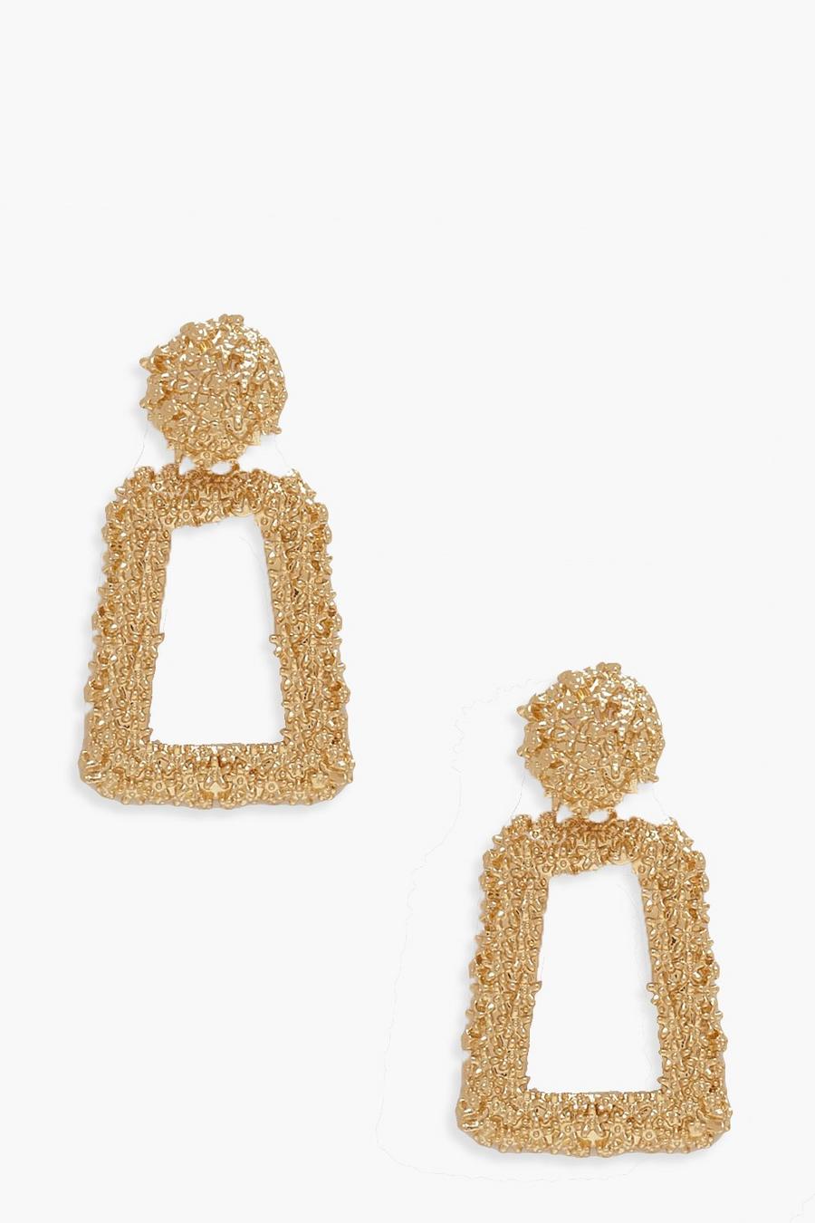 Gold Small Textured Statement Earrings image number 1
