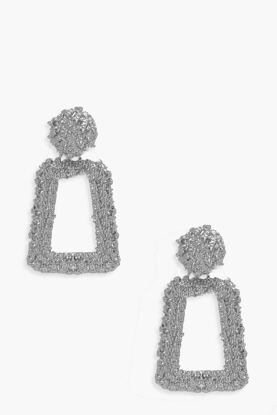 Silver Small Textured Statement Earrings image number 1