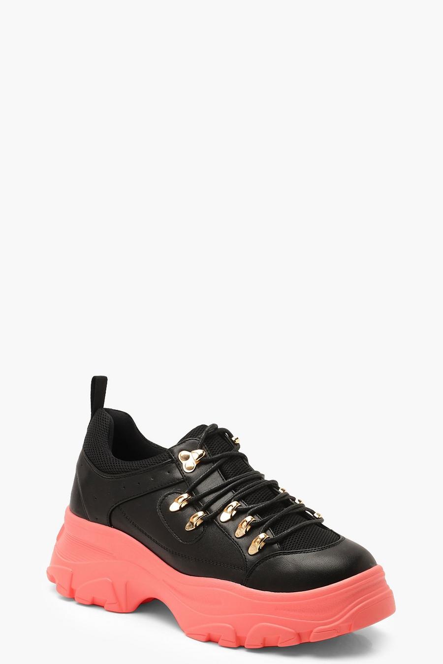 Contrast Sole Lace Up Chunky Hiker Trainers image number 1