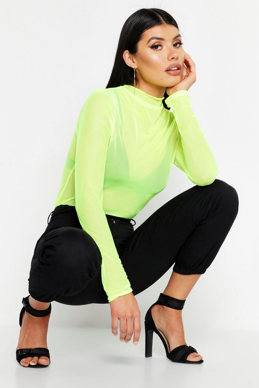 Neon-lime Mesh Long Sleeve Top image number 1