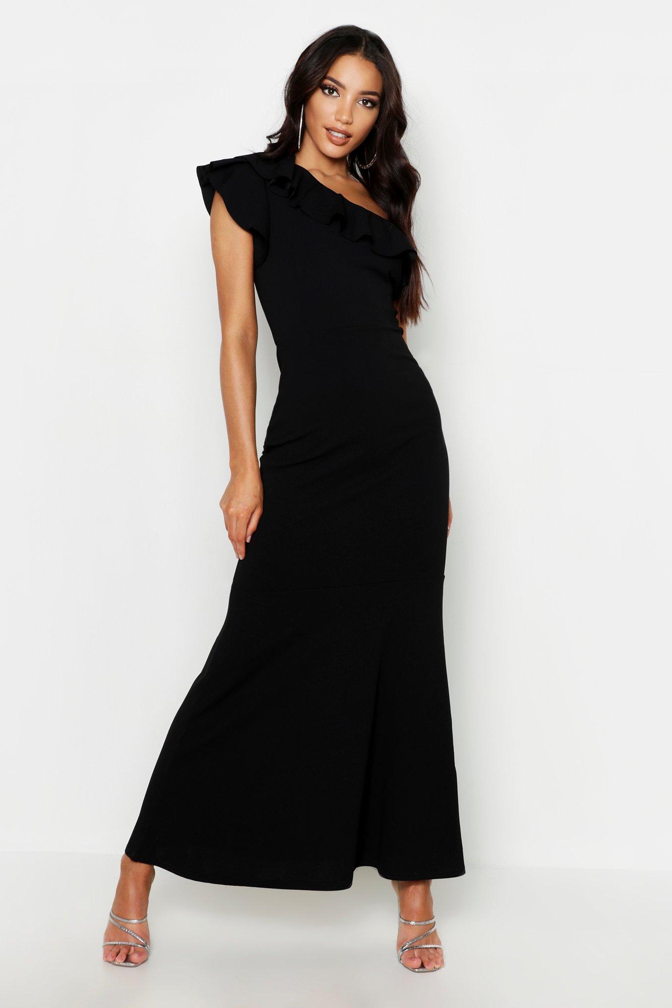 one shoulder ruffle maxi dress