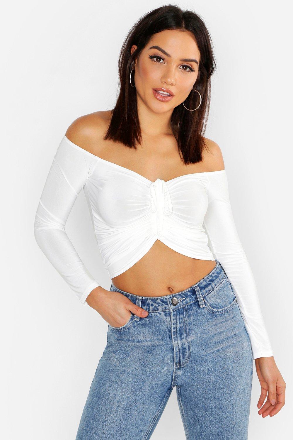white off the shoulder ruched top