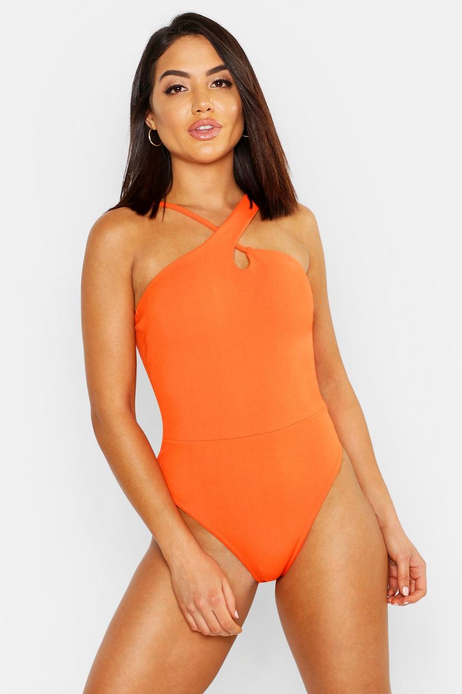 Neon-orange Sleutelgat Bodysuit Met Gekruiste Bandjes image number 1