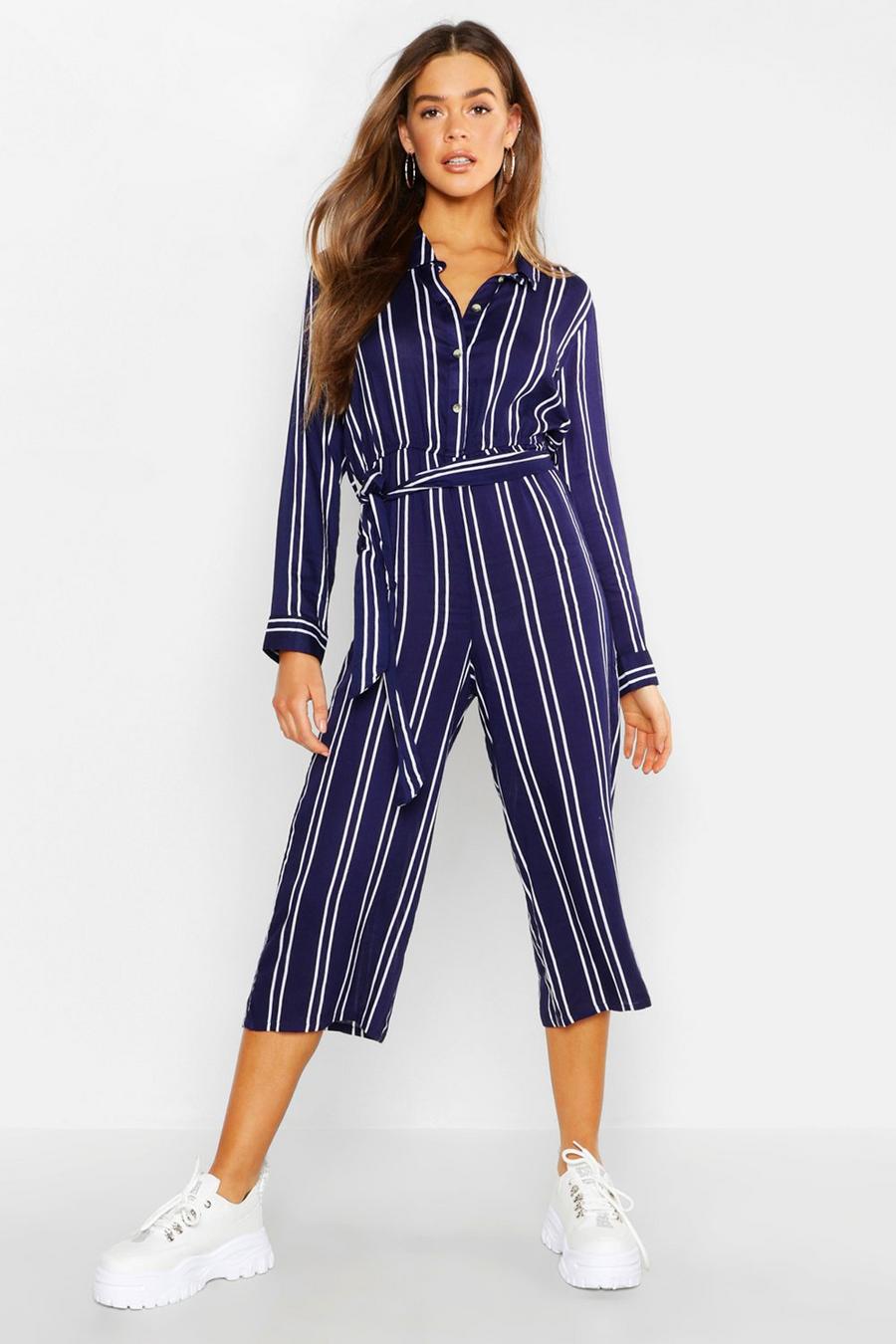 Striped Shirt Style Jumpsuit image number 1