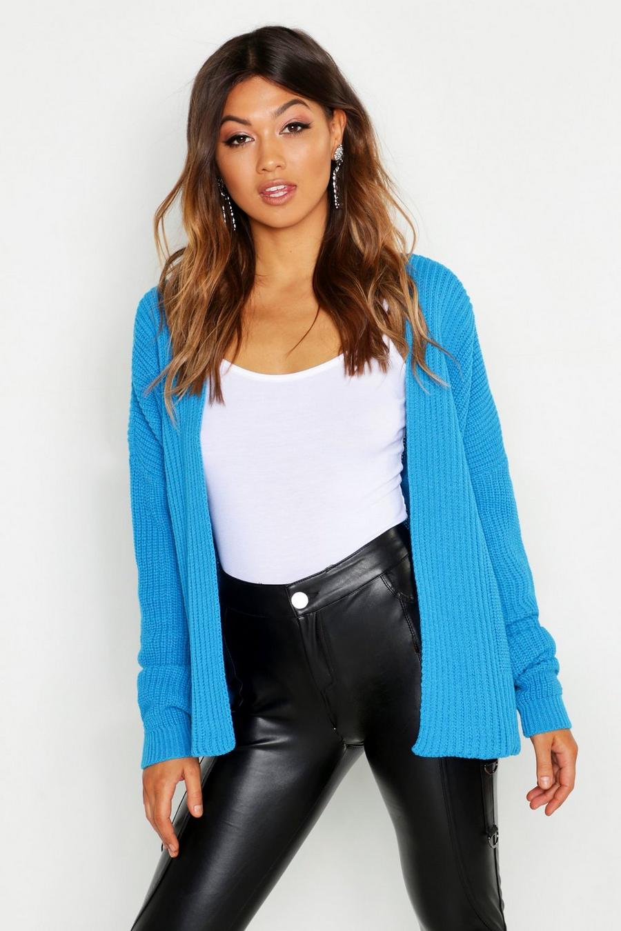 Peacock blue Oversized Rib Cardigan image number 1