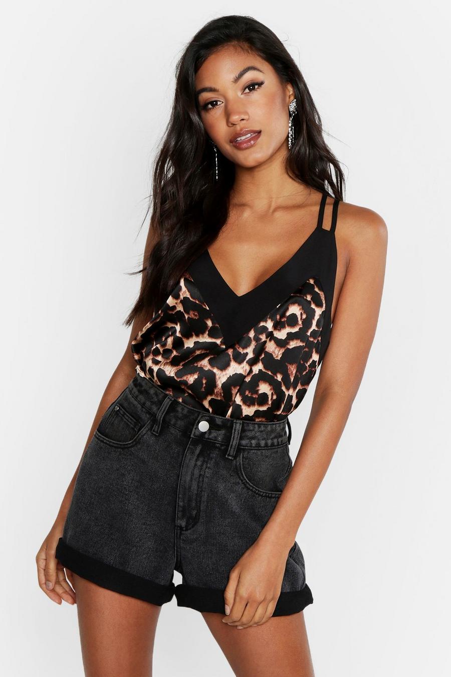 Woven Leopard Satin Double Strap Cami Top Leopard 10 image number 1