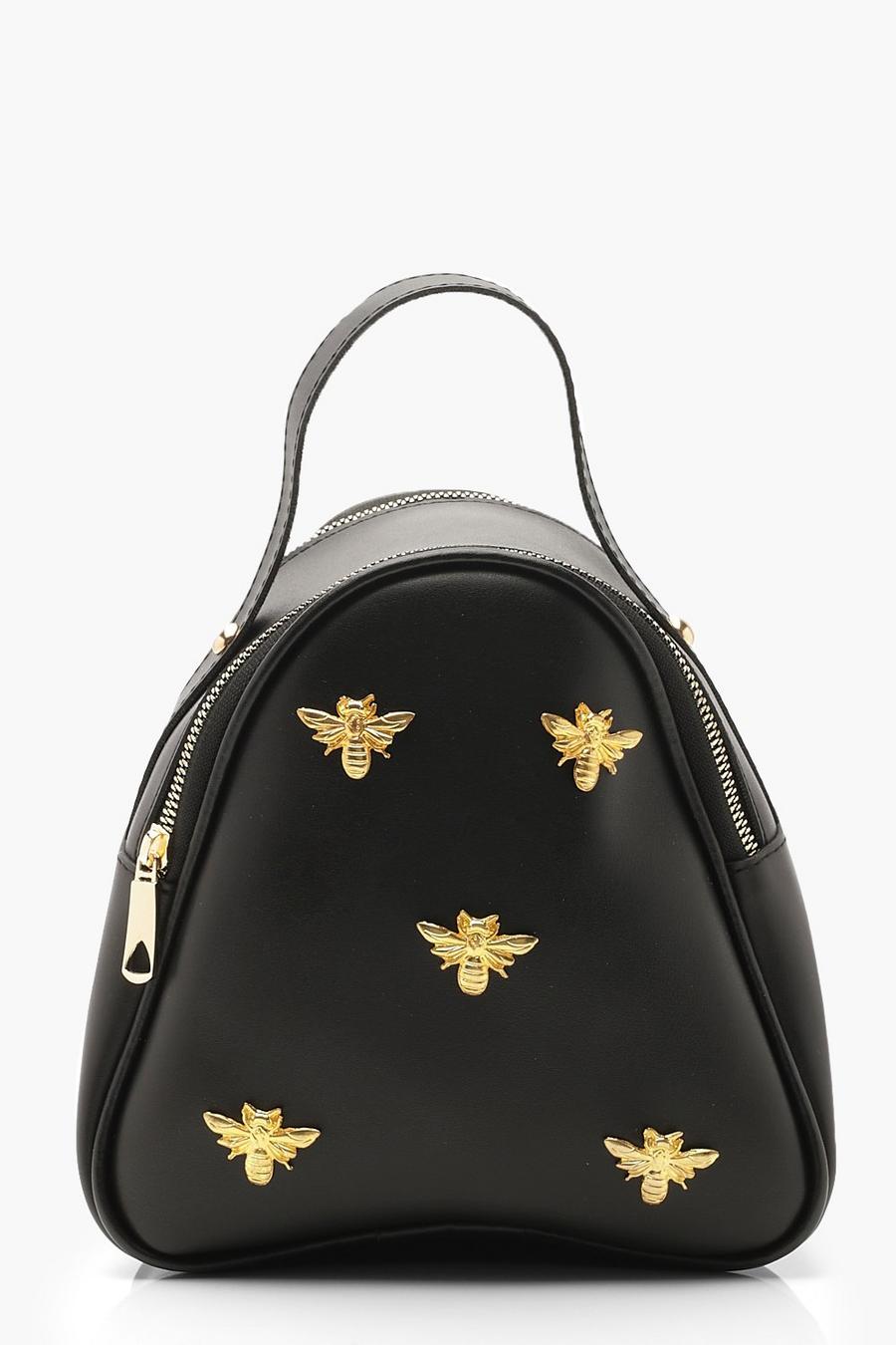 Black Liten ryggsäck med dekorativa bin i metall image number 1
