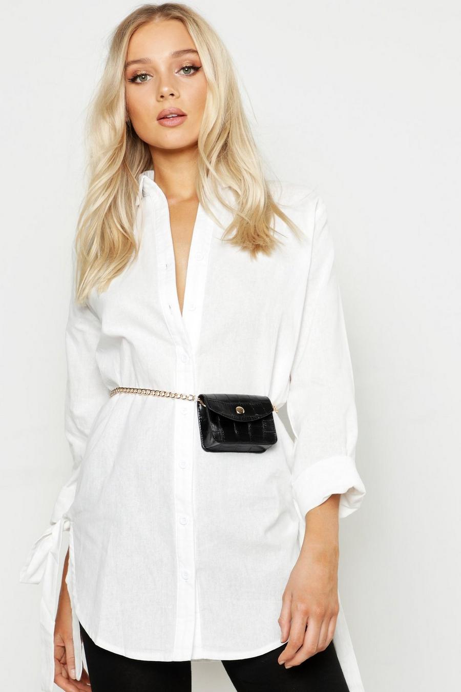BEMYLV Leather Chain Belt Bag for Women Mini White