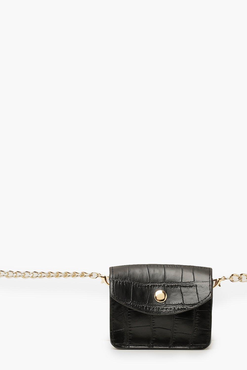 black croc belt bag