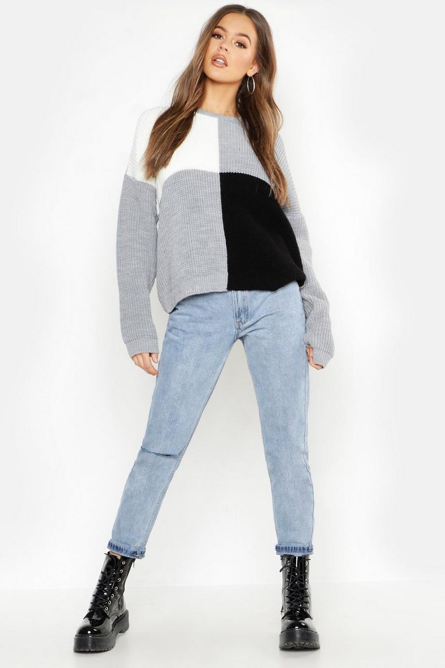 Oversized Colour Block Knitted Jumper image number 1