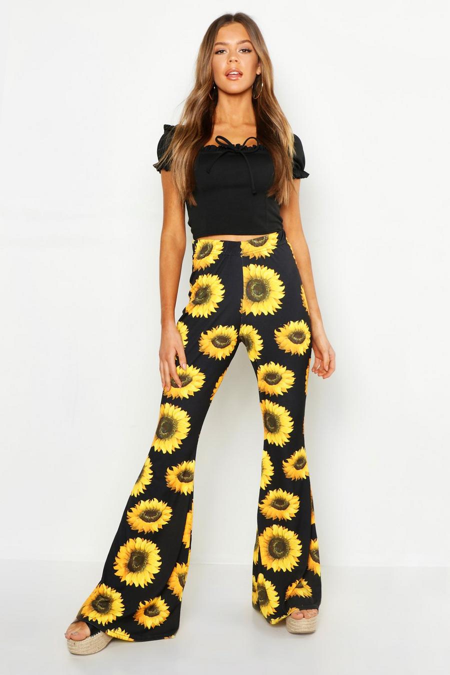 Black Sunflower Kick Flare Trousers image number 1